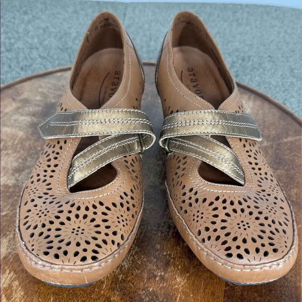 Aravon Shoes Wm 8D Brown Leather Mary Jane Kitten Heel Loafers New Balance